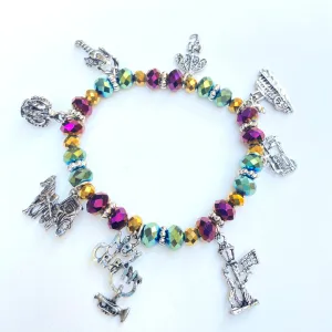 Mardi Gras Crystal Charm Bracelet