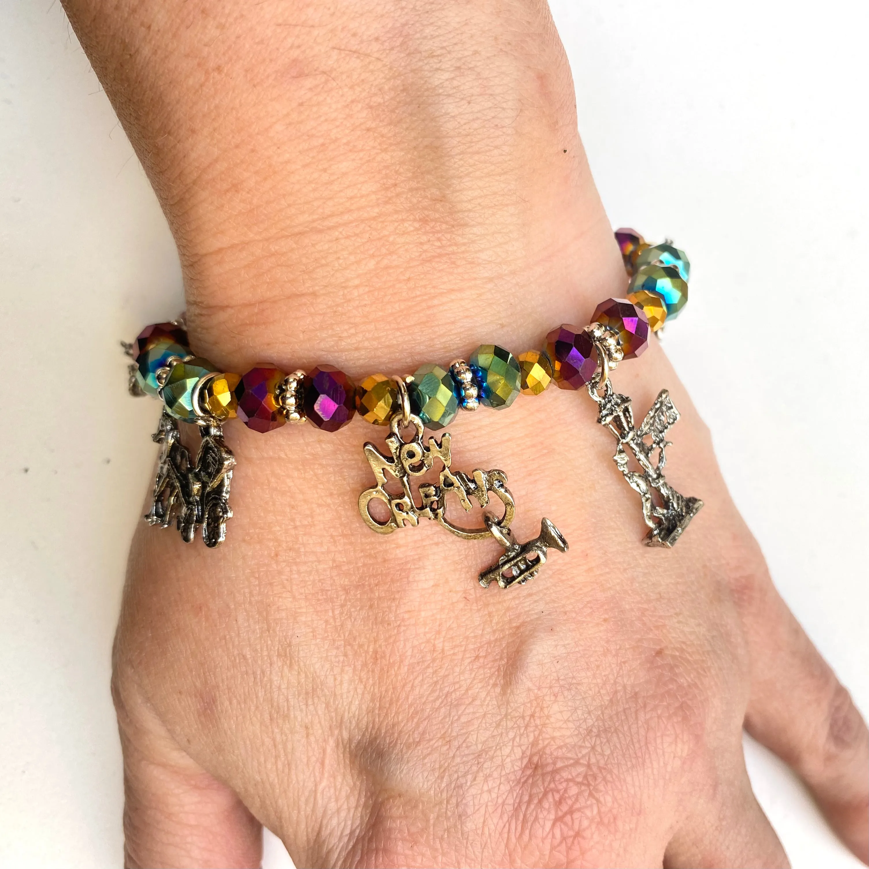 Mardi Gras Crystal Charm Bracelet