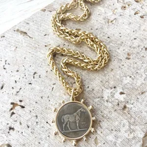 Matte Gold Chain Horse Coin Necklace