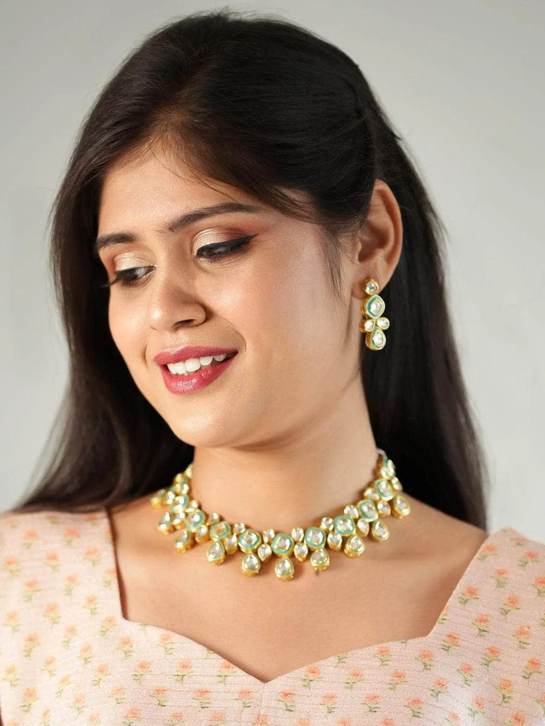 Meenakari Necklace Set Light Blue