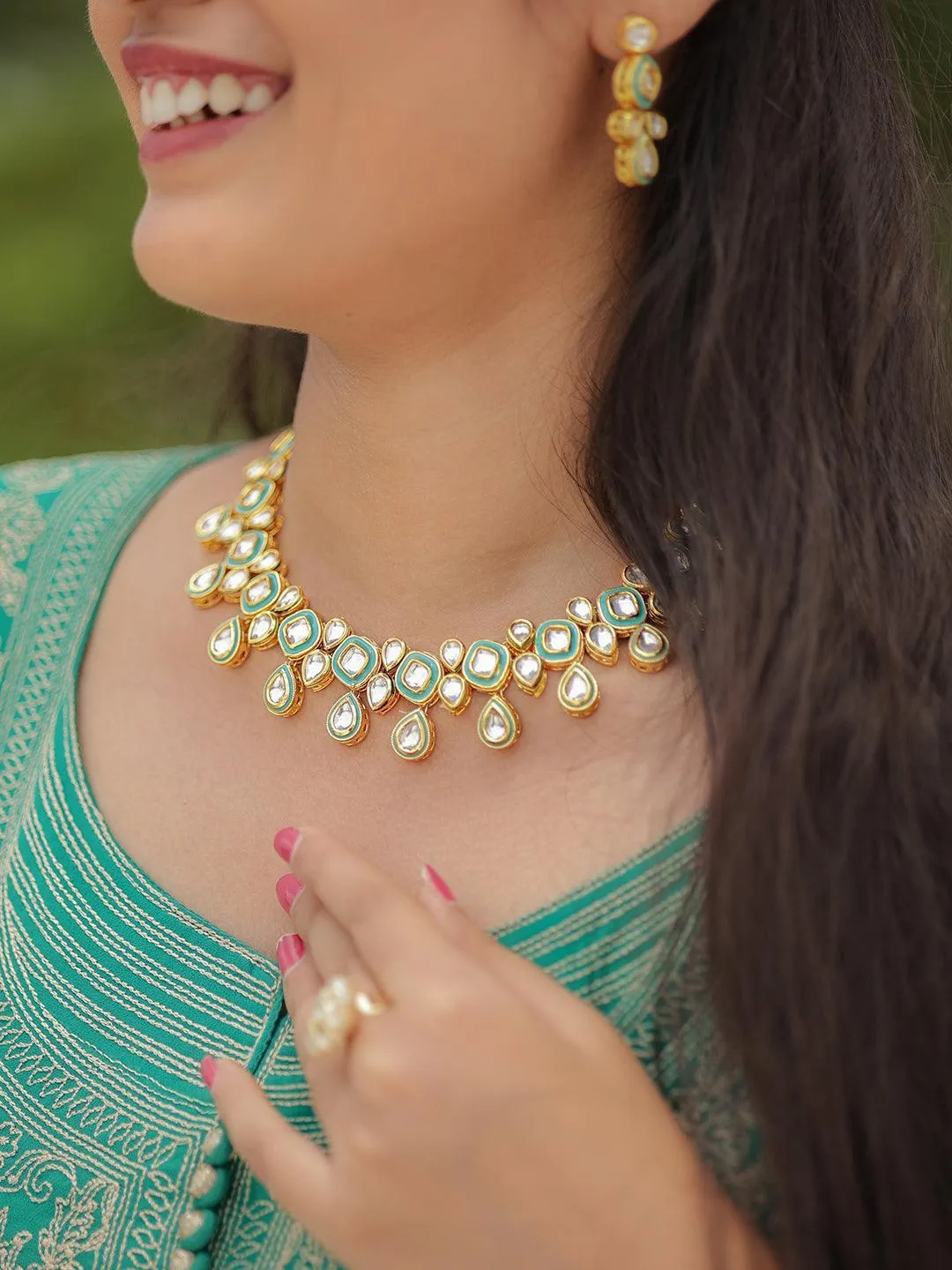 Meenakari Necklace Set Light Blue