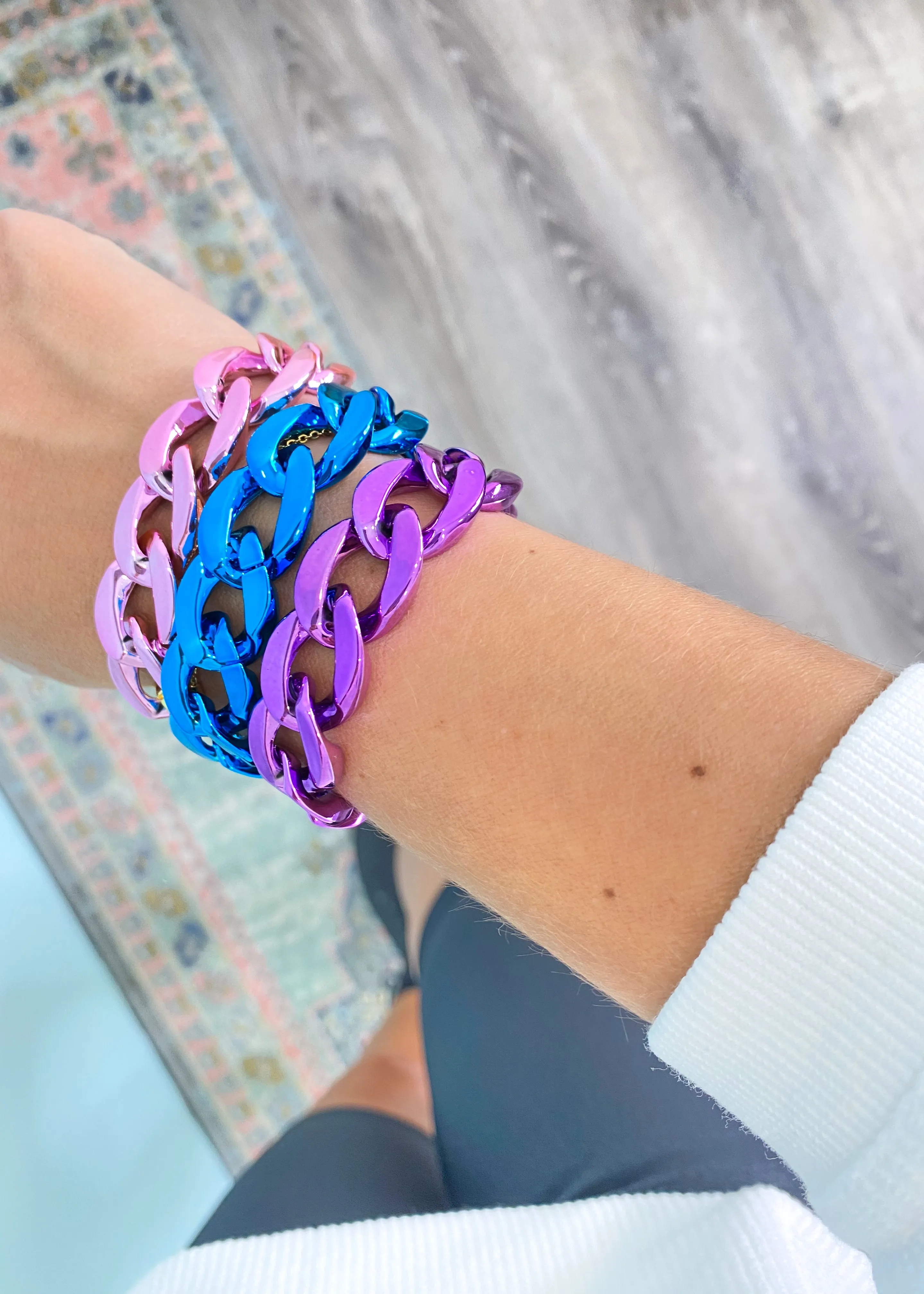 Metallic Chainlink Acrylic Bracelets-5 Colors