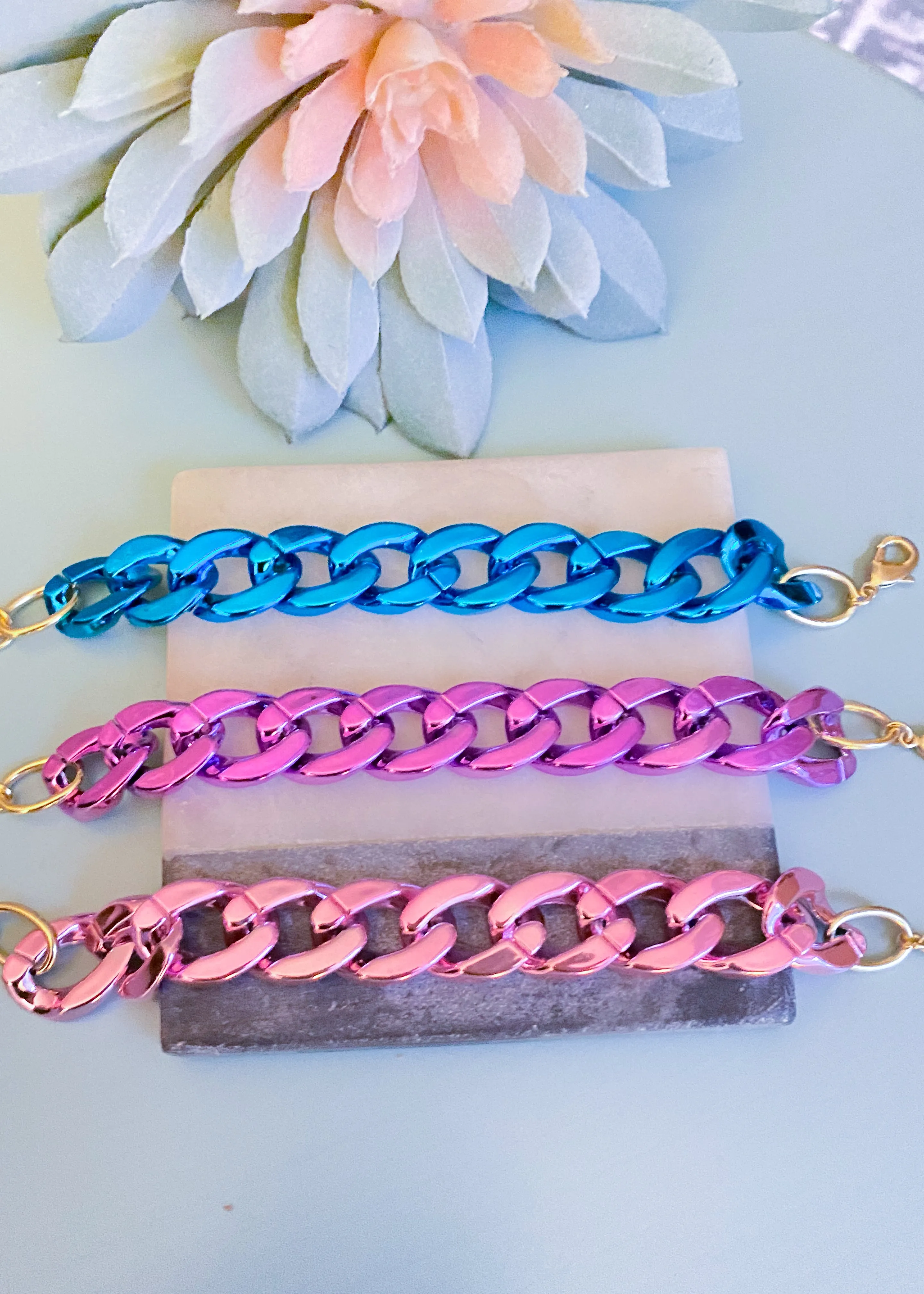 Metallic Chainlink Acrylic Bracelets-5 Colors