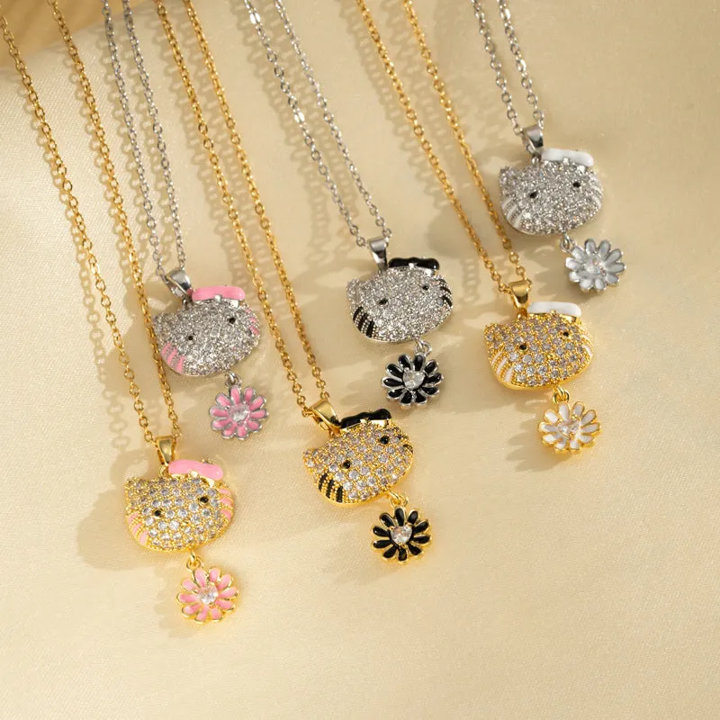 Moderate Luxury Cat Geometric Stainless Steel Diamond Inlay Necklaces