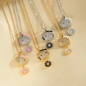 Moderate Luxury Cat Geometric Stainless Steel Diamond Inlay Necklaces