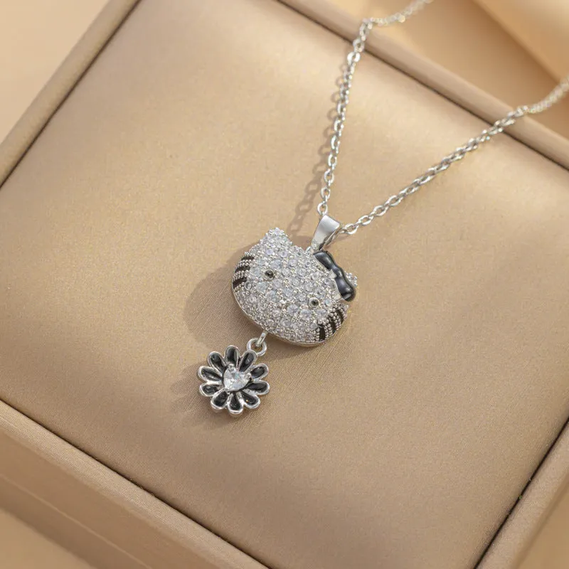 Moderate Luxury Cat Geometric Stainless Steel Diamond Inlay Necklaces