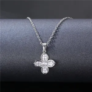 Moderate Luxury Flower Geometric Titanium Steel Diamond Inlay Necklaces