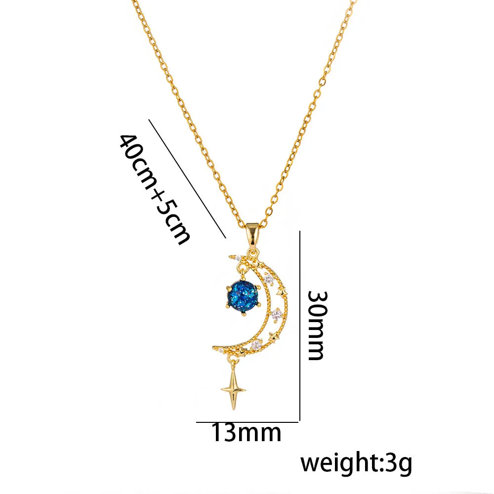 Moderate Luxury Moon Titanium Steel 18K Gold Plated Necklaces