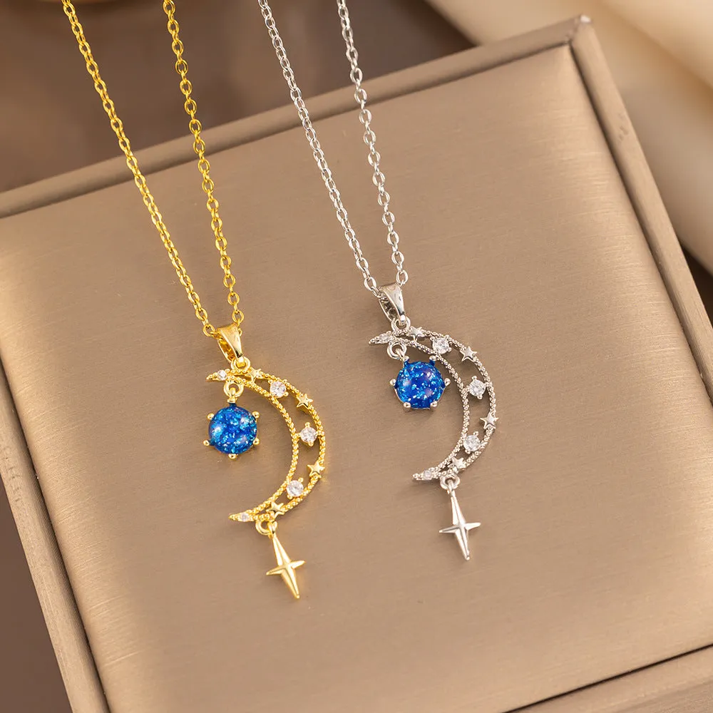 Moderate Luxury Moon Titanium Steel 18K Gold Plated Necklaces