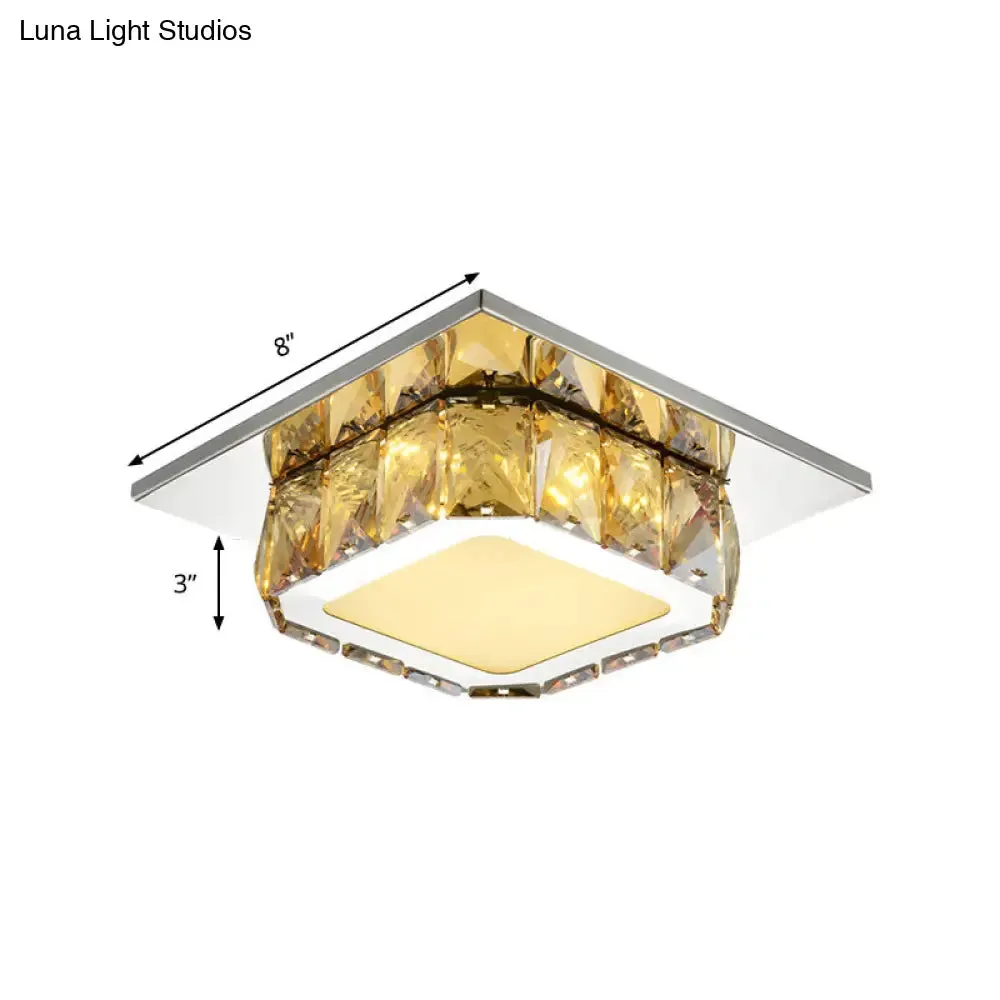 Modern LED Crystal Square Flush Mount Lamp in Clear/Amber with 3 Color Options