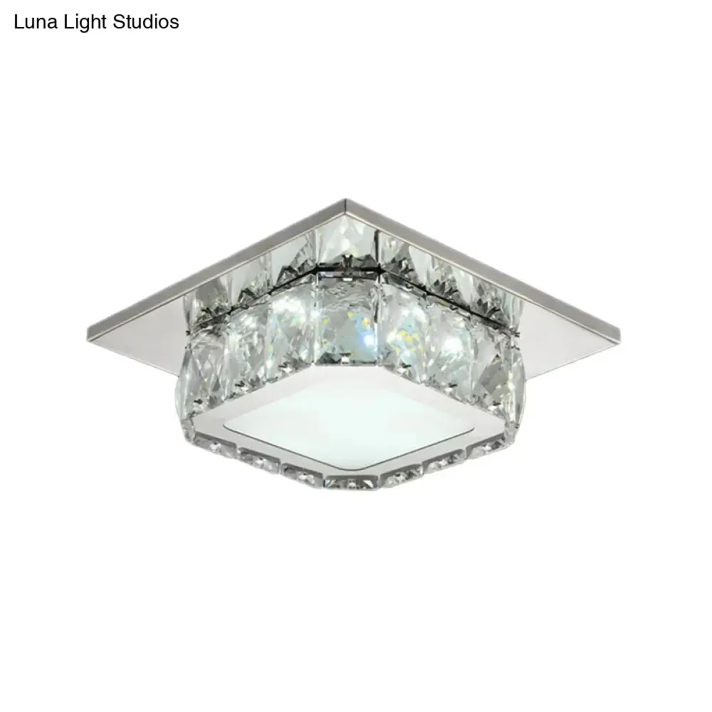 Modern LED Crystal Square Flush Mount Lamp in Clear/Amber with 3 Color Options