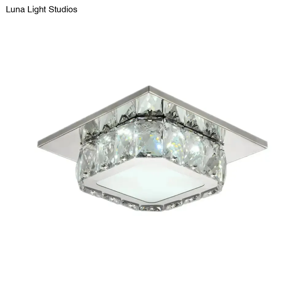 Modern LED Crystal Square Flush Mount Lamp in Clear/Amber with 3 Color Options