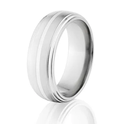 New 8mm Comfort Fit Titanium Ring with Sterling Silver Inlay, 8mm Titanium Wedding Band