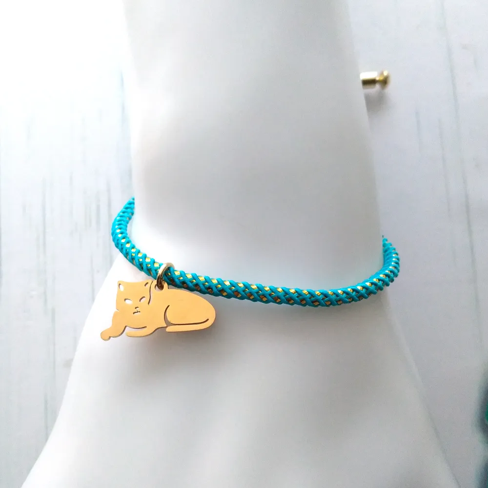 Olivia 2 Cat at Rest Metallic Cord Slider Bracelet