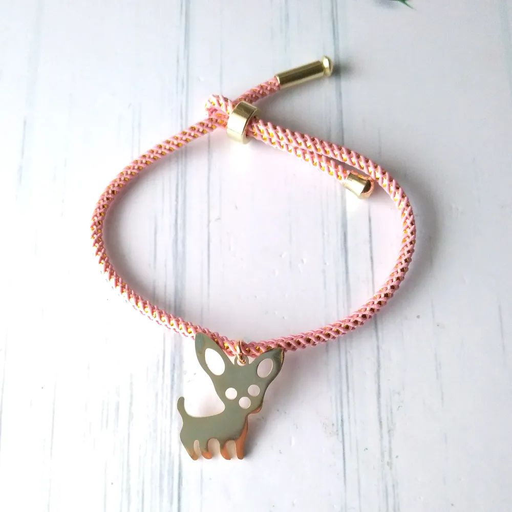 Olivia 2 Chihuahua Metallic Cord Slider Bracelet