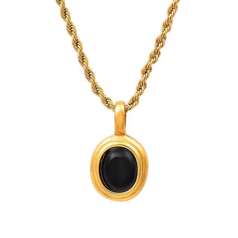 Oval Black Pendant Necklace