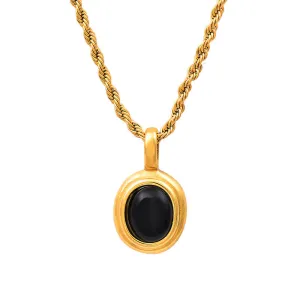 Oval Black Pendant Necklace