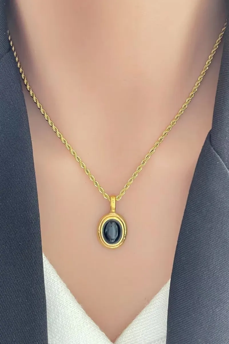 Oval Black Pendant Necklace