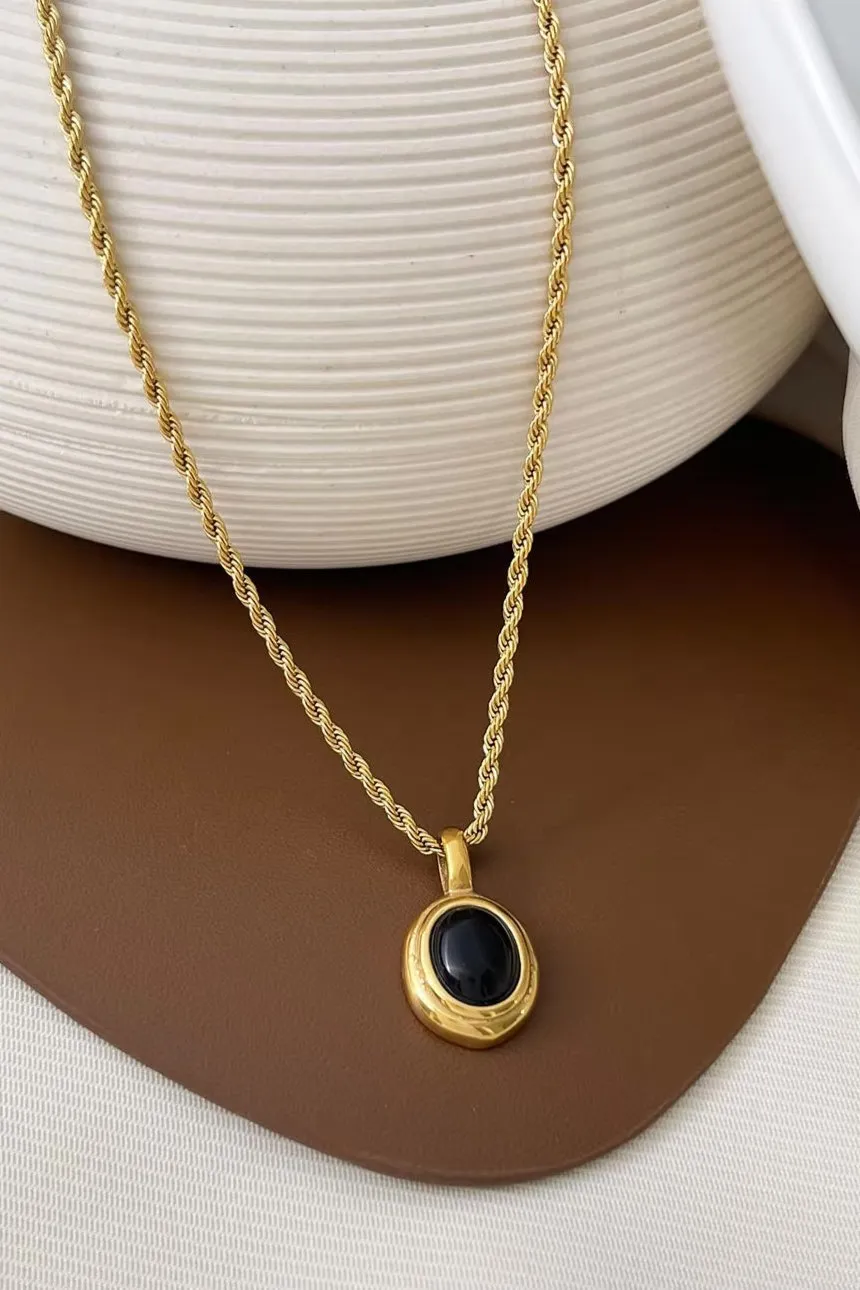 Oval Black Pendant Necklace