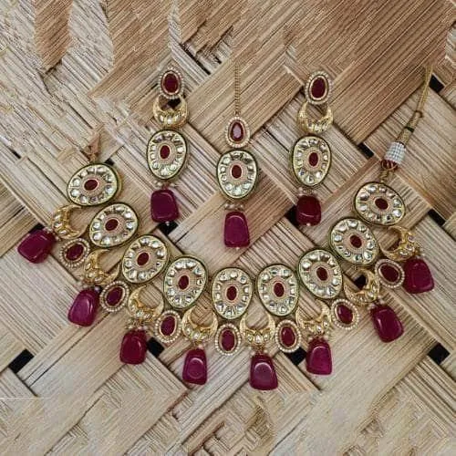 Oval Multi Chand Necklace Earring And Teeka Set