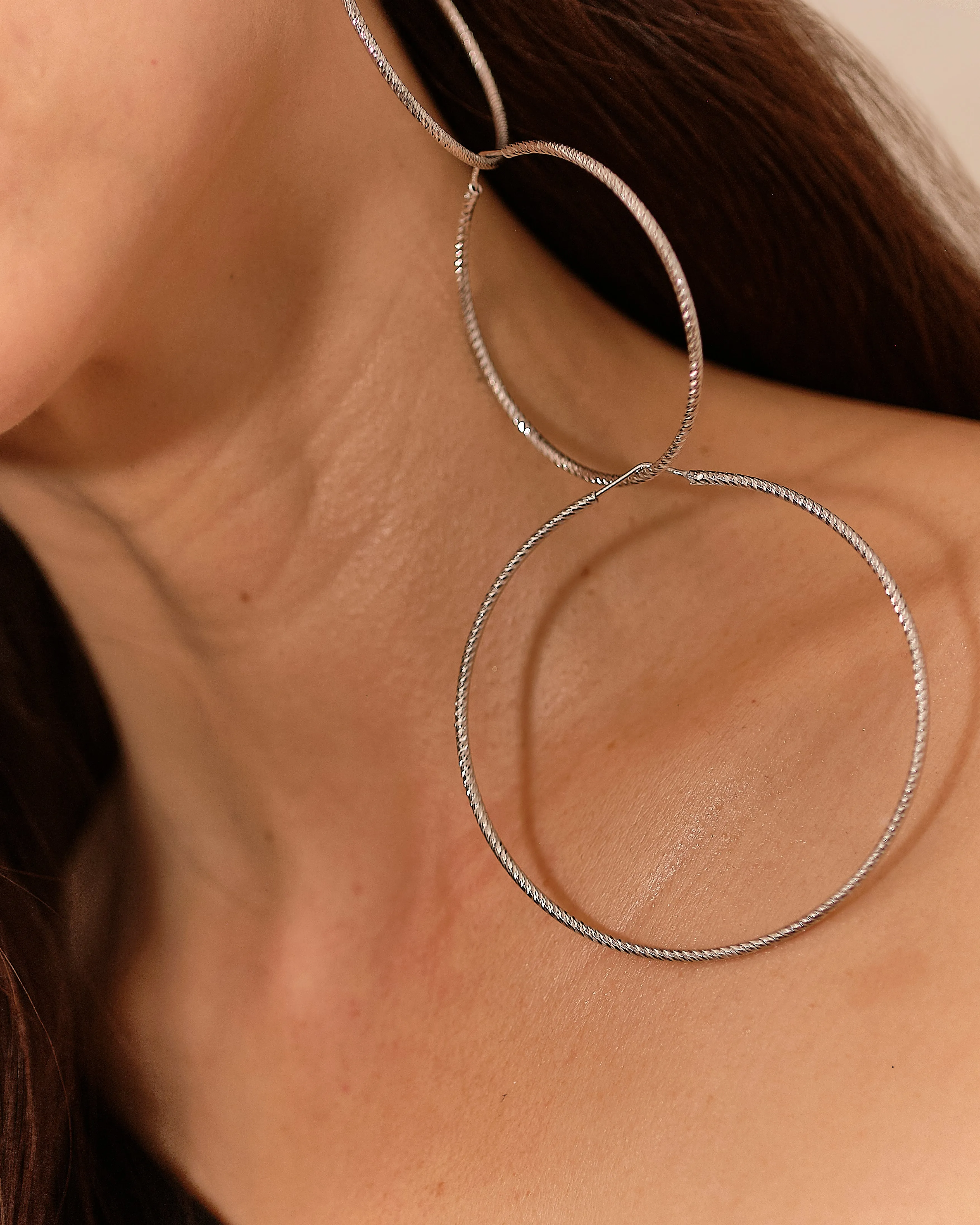 Oversized, Sparkly "Roma" Hoop Earrings - Extra Large & Extra Extra Large - Silver