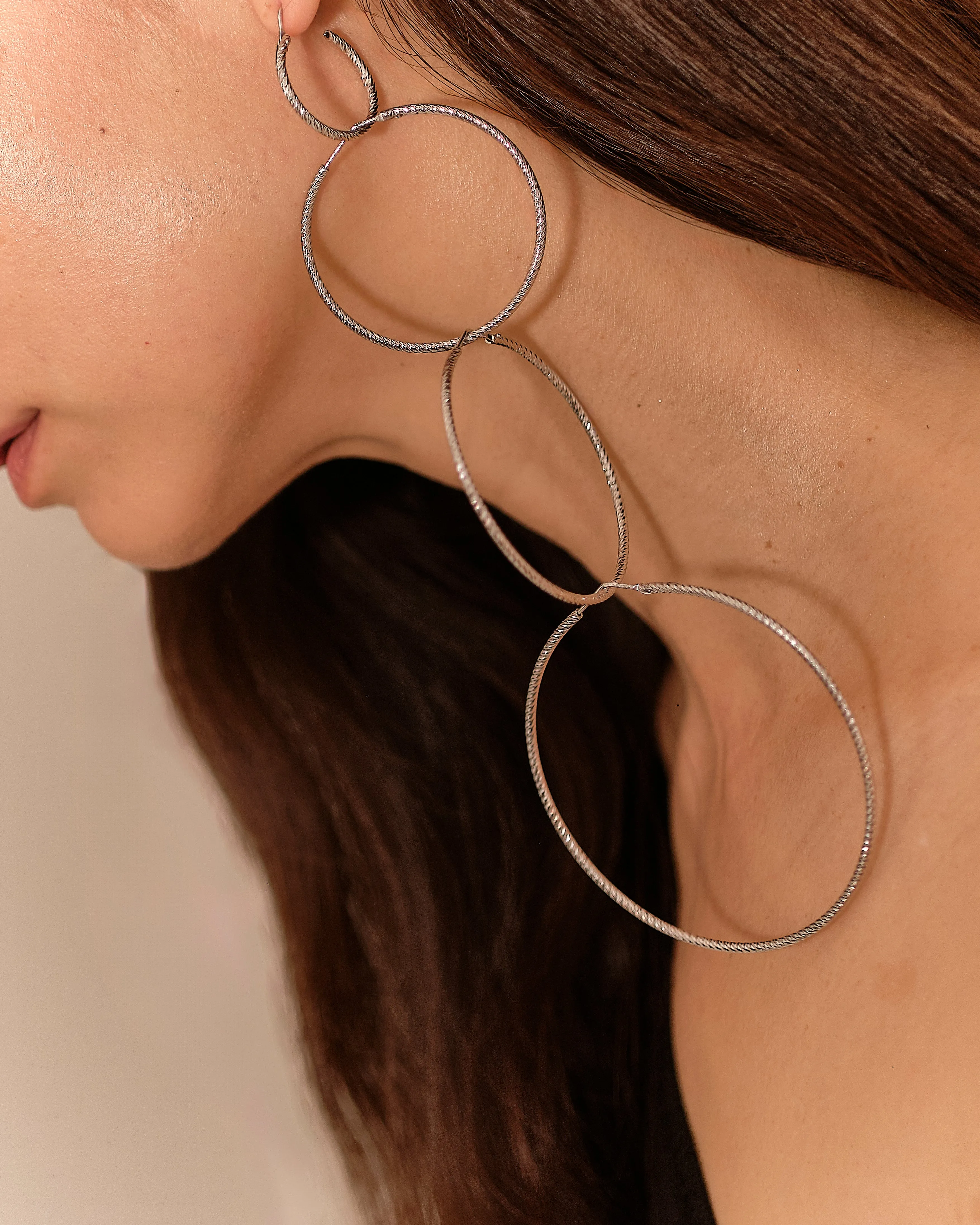 Oversized, Sparkly "Roma" Hoop Earrings - Extra Large & Extra Extra Large - Silver