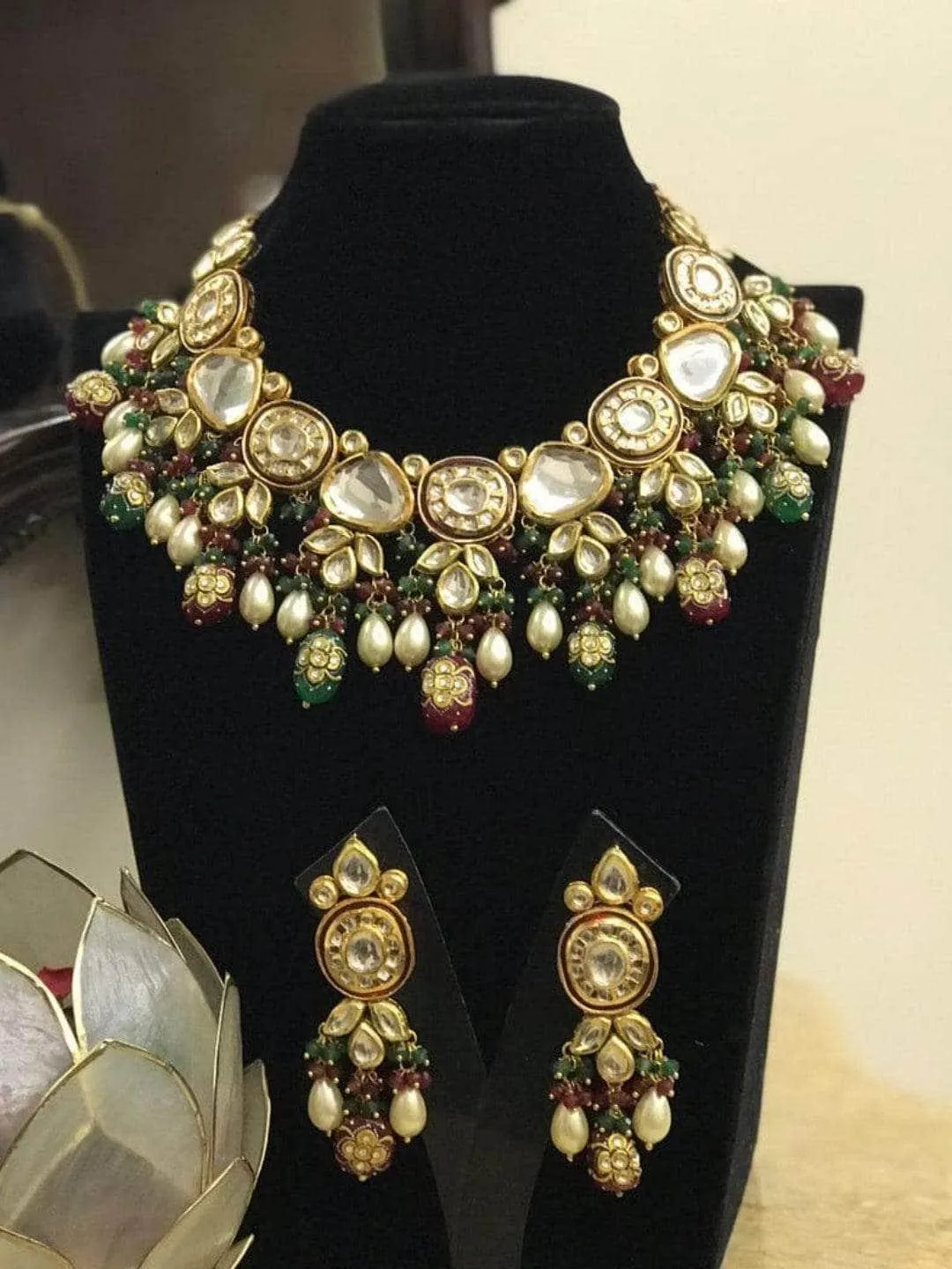 Paloma Rao In Kundan With Meena Design Necklace Set