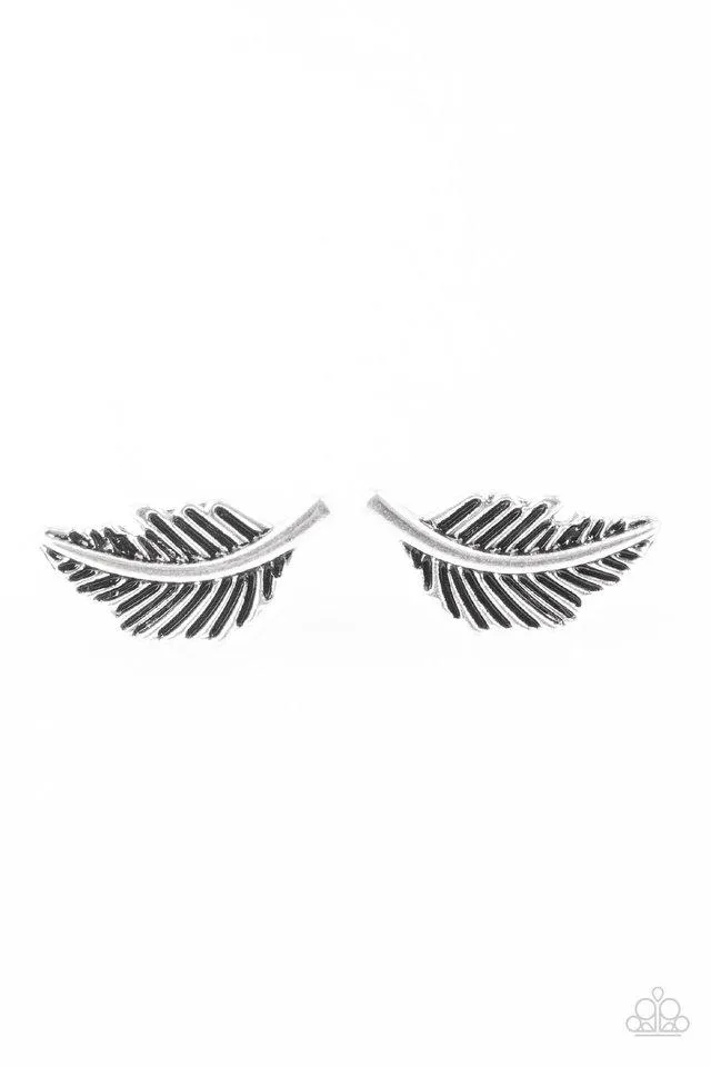 Paparazzi Earrings - Flying Feathers - Silver