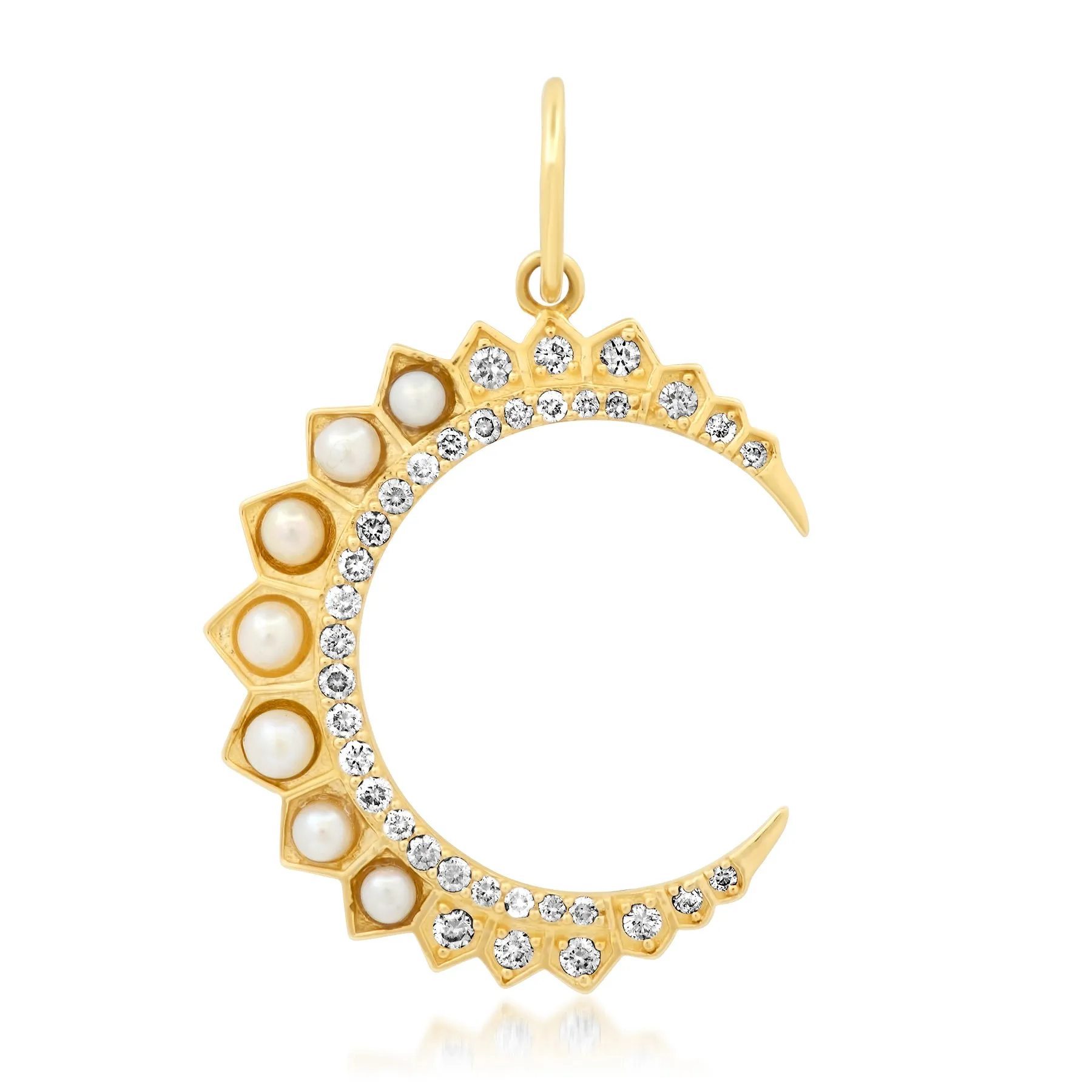 PEARL & DIAMONDS CRESCENT MOON PENDANT, 14kt GOLD