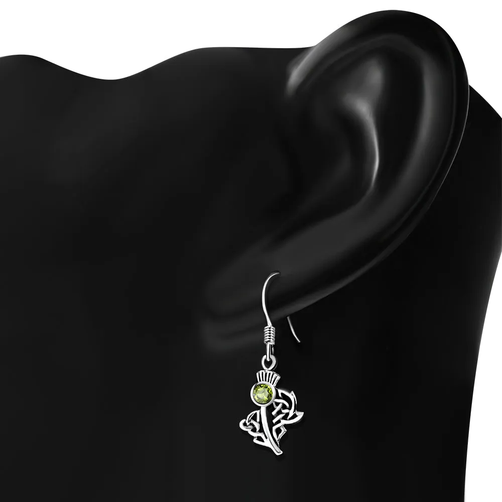 Peridot Stone Scottish Thistle Silver Earrings Set