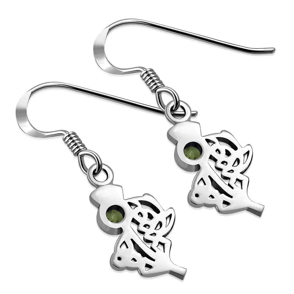 Peridot Stone Scottish Thistle Silver Earrings Set