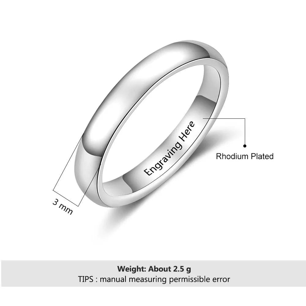 Personalized Classic Plain Sterling Silver Unisex Wedding Ring