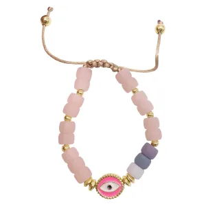 Pink Evil Eye Enamel Beaded Bolo Bracelet