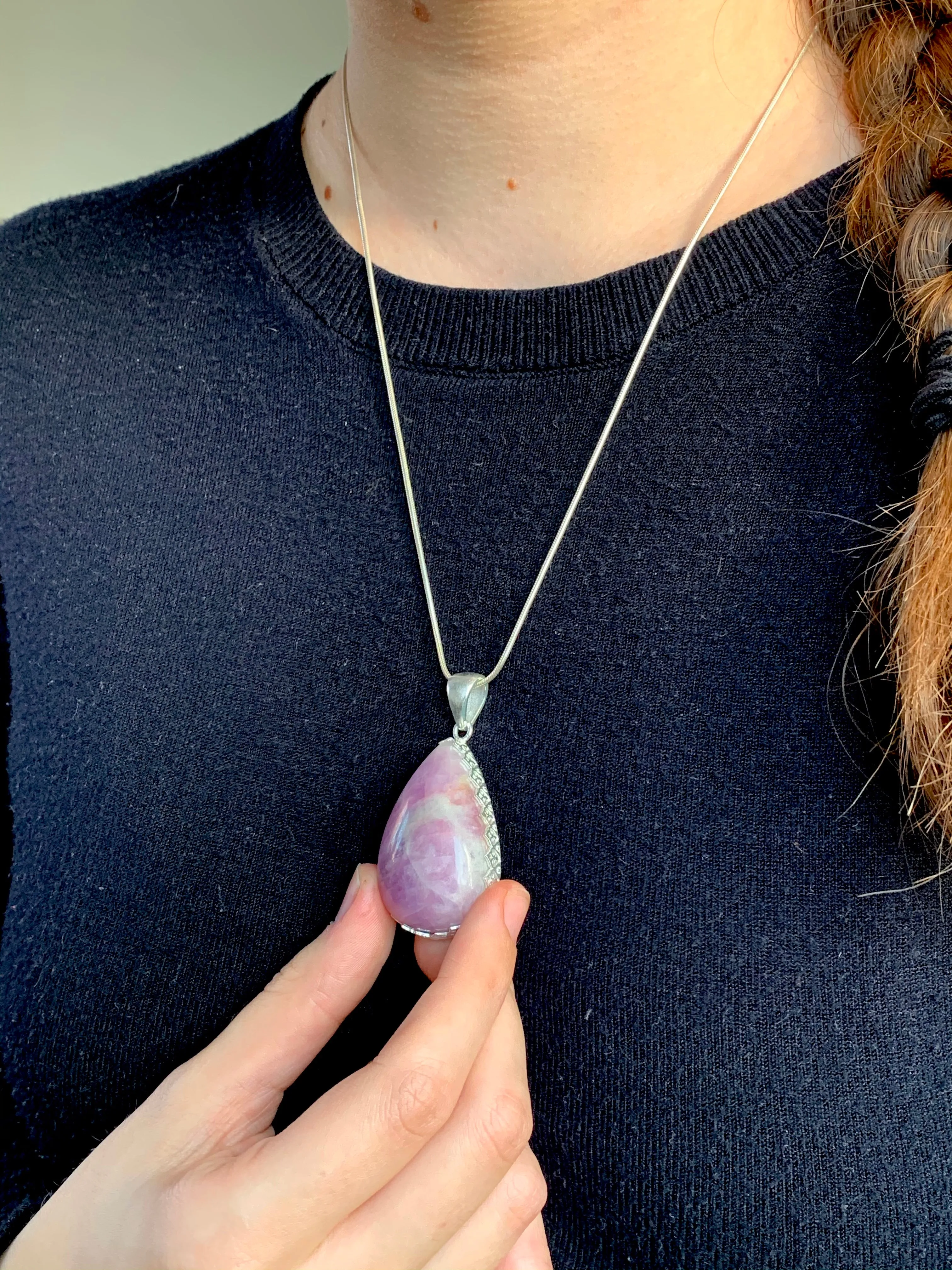 Pink Kunzite Lilith Pendant - Large Teardrop