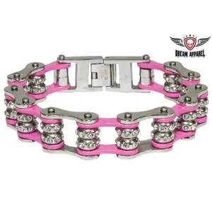 Pink Motorcycle Chain Bracelet with Gemstones BRD4