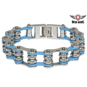 Powder Blue Motorcycle Chain Bracelet with Gemstones