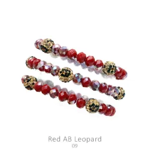 Red Metallic & Leopard Crystal 3 Bracelet Set