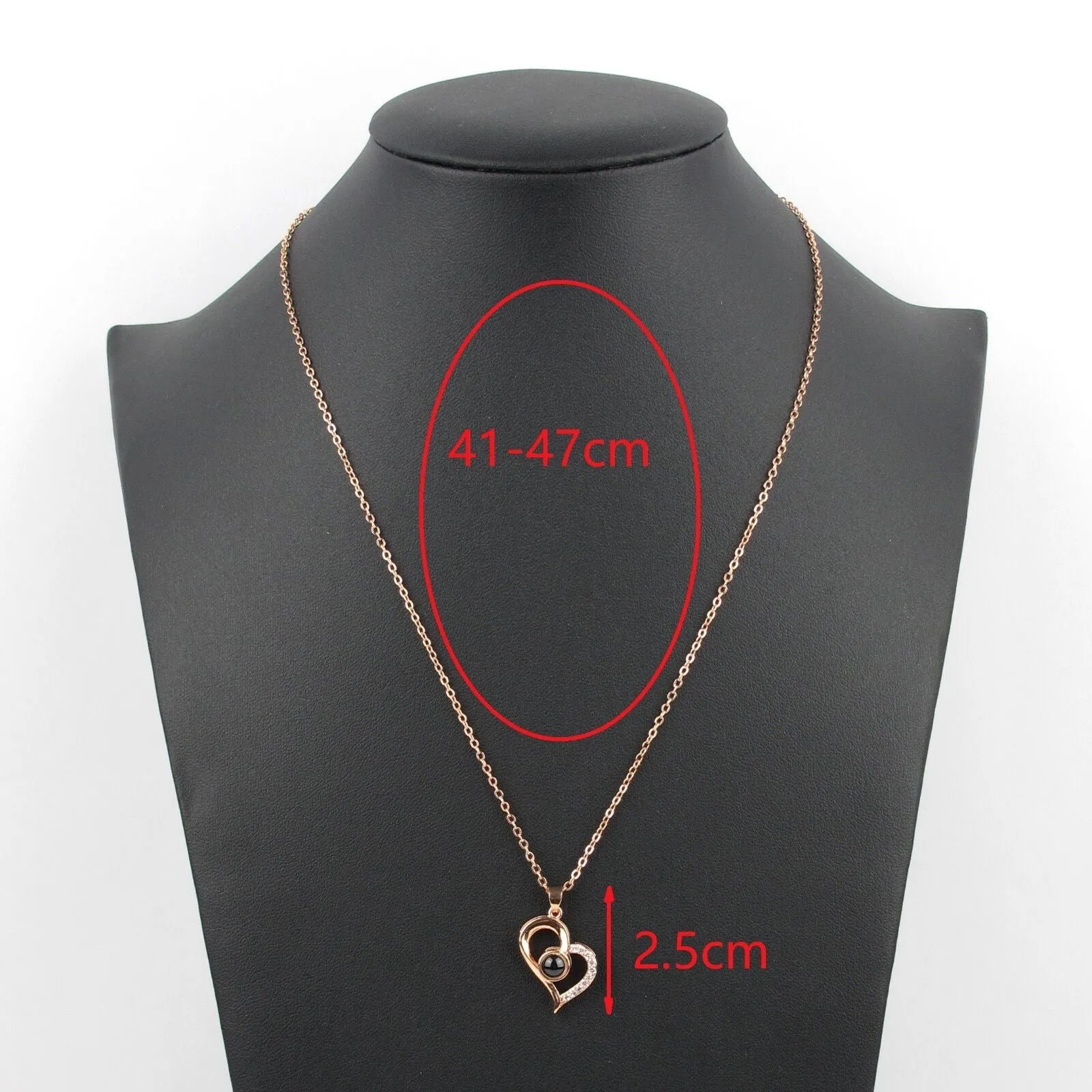 Rose Gold Plated 100 Language I Love You Projection Heart Pendant Necklace