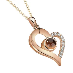 Rose Gold Plated 100 Language I Love You Projection Heart Pendant Necklace