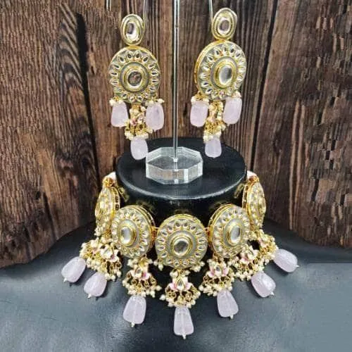 Round Meena Kundan Choker And Earring Set