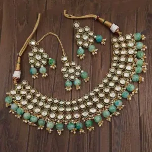 Round Meena Kundan Choker Necklace Set