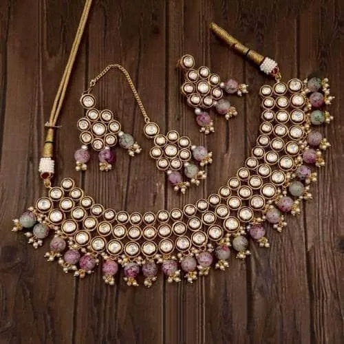 Round Meena Kundan Choker Necklace Set