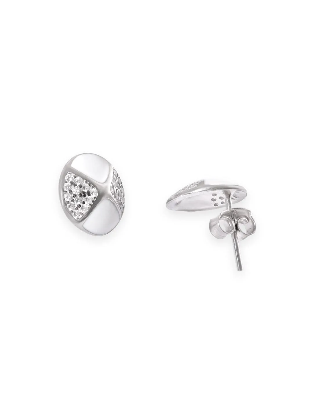 Rubans 925 Silver Petite White Silver Stud Earrings with AD Accents