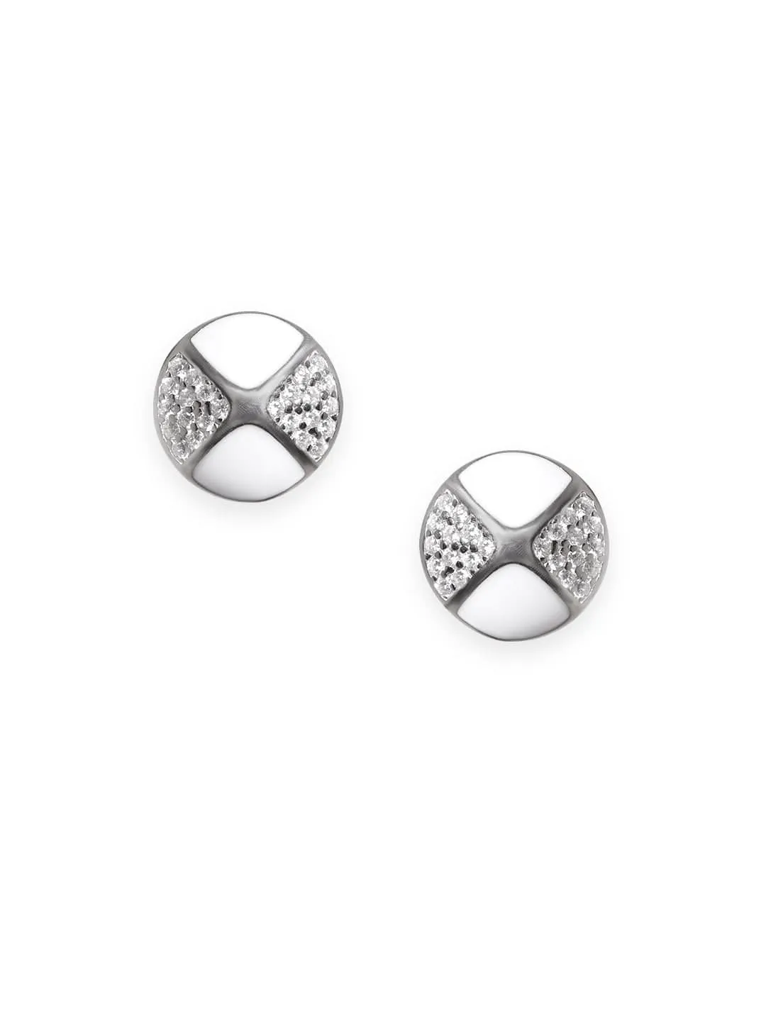 Rubans 925 Silver Petite White Silver Stud Earrings with AD Accents