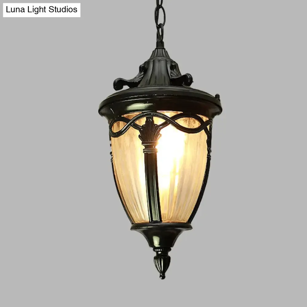 Rustic Pinecone Ceiling Light - Clear Ribbed Glass Pendant Lamp in Black/Brass