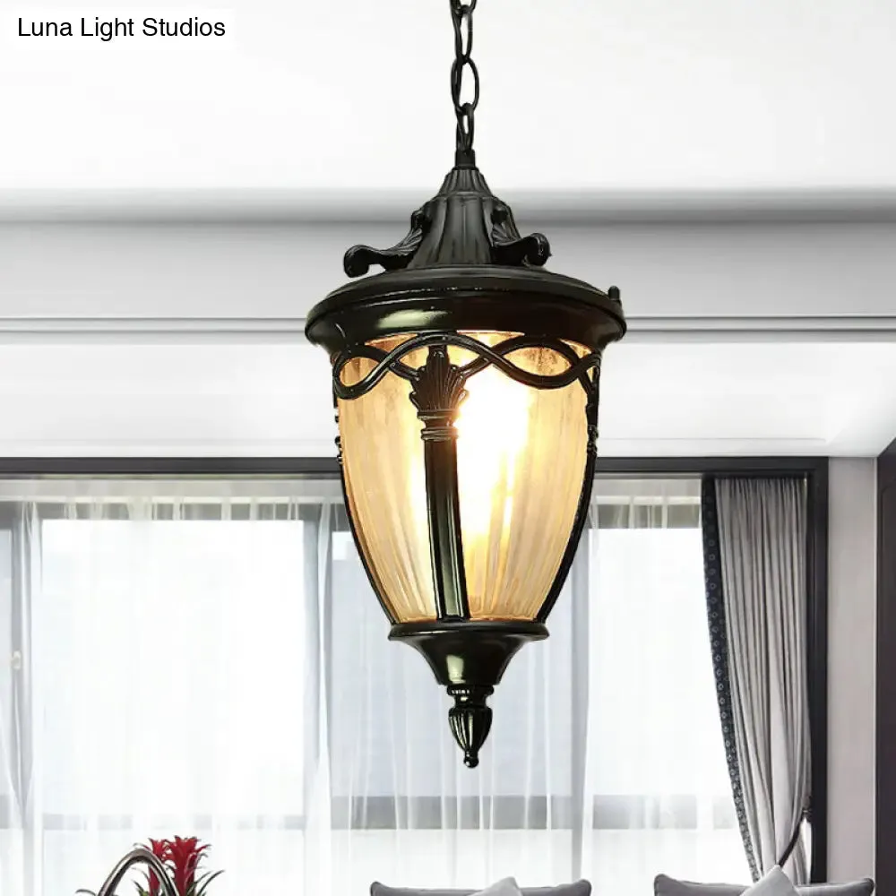 Rustic Pinecone Ceiling Light - Clear Ribbed Glass Pendant Lamp in Black/Brass