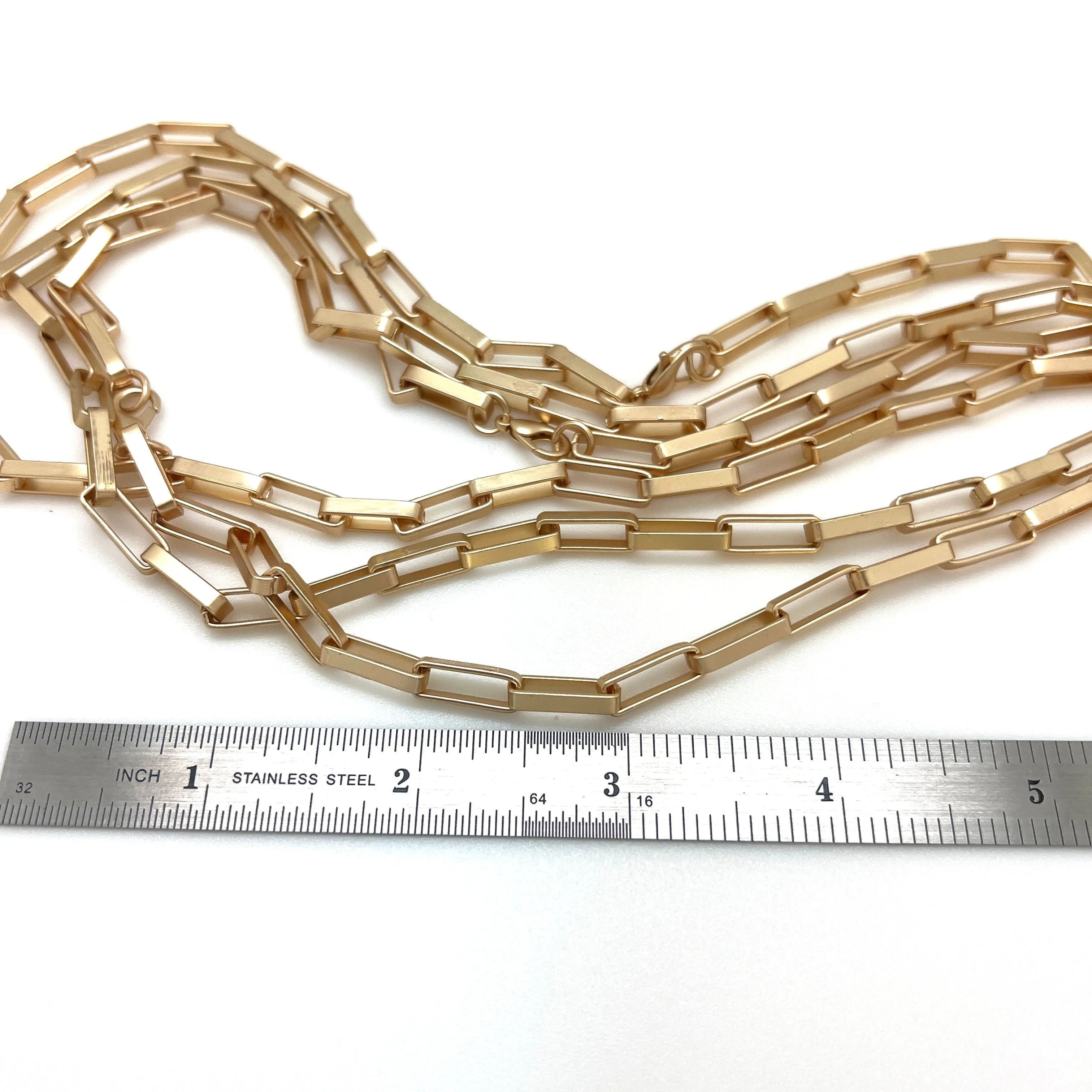 Satin Gold Plated Large Square Paperclip Chain Necklace