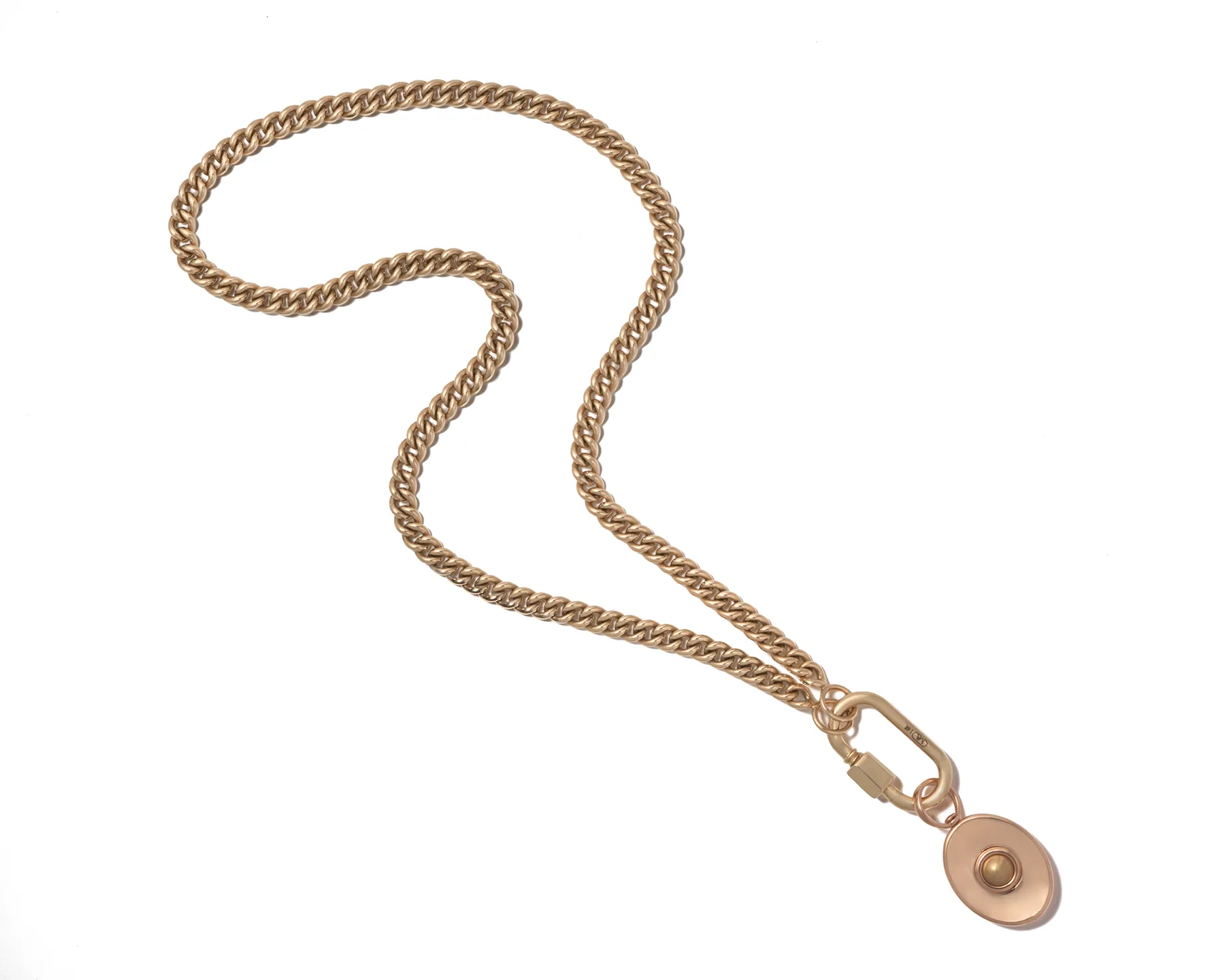 Self Involved Charm, Smooth with Gold Ball on a Gold Medium Lock with a Gold Heavy Curb Chain