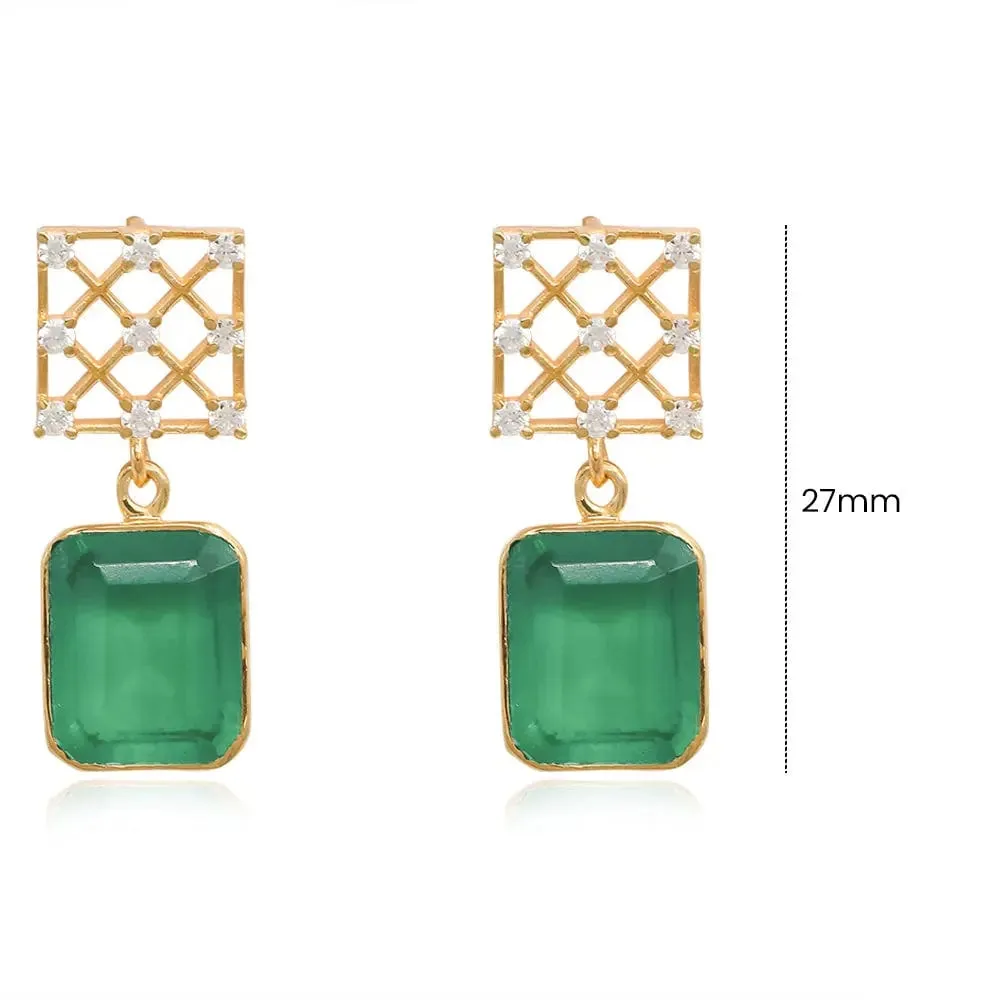 SILVER 92.5 ZIRCON STUD EARRING With Green Onyx