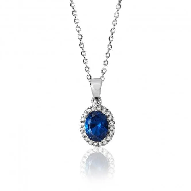 Silver & Co Blue White Oval Cluster Cubic Zirconia Pendant with Chain - SPG0035SA